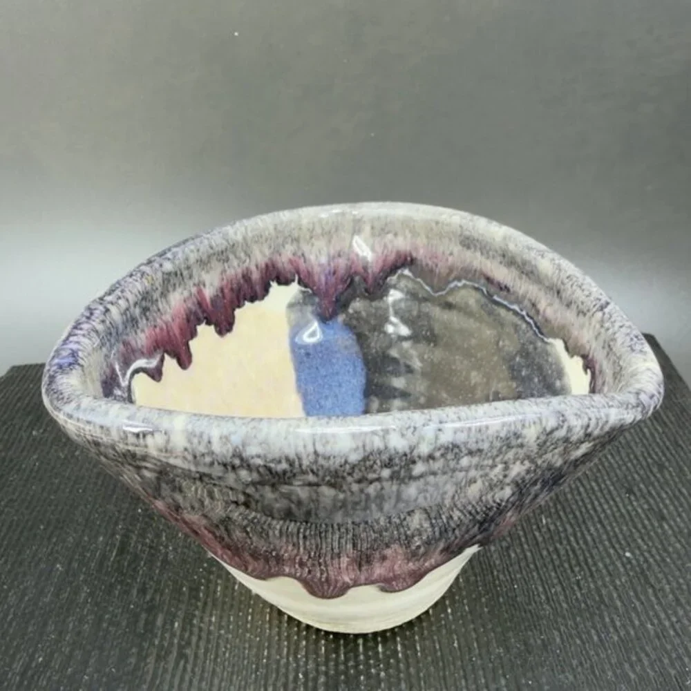 Vintage Hand Made Studio Art Pottery Signed‎ Lisa Heavy Drip Glaze Salsa Dish